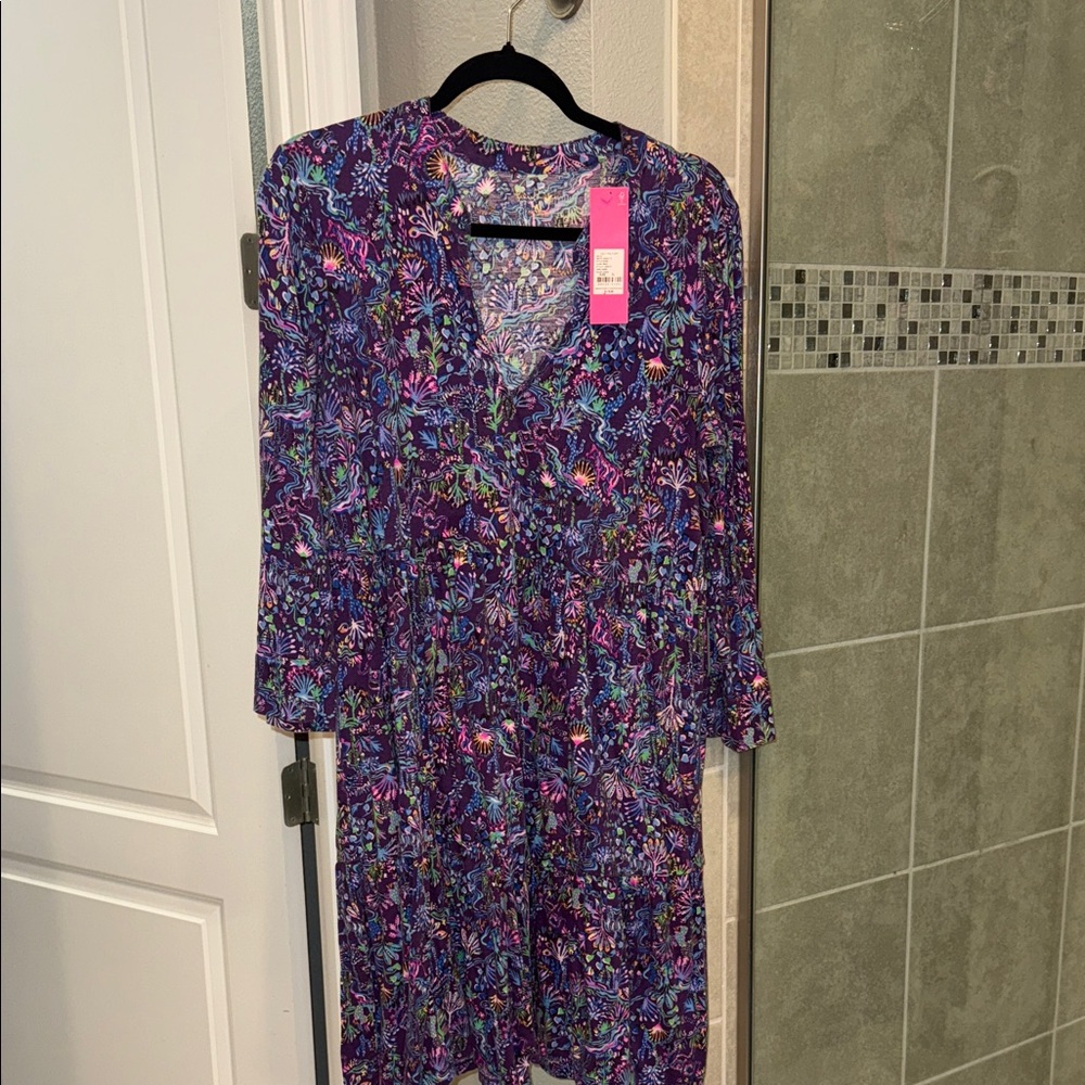 Lilly Pulitzer Alaina 3/4 Sleeve Dress Purple Berry Colony Conga Size XL NWT
